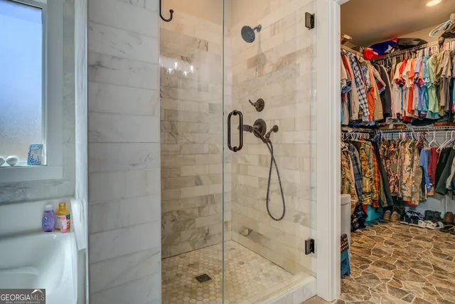 a view of a lake with a city