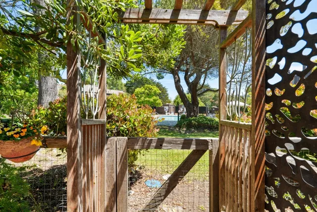 a view of balcony with two trees