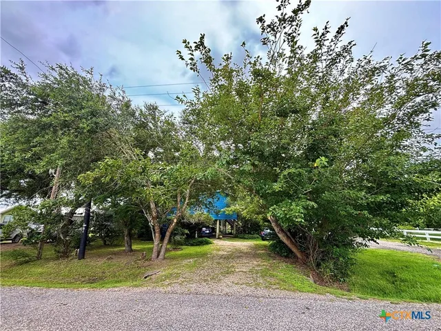 a green field with trees in the background