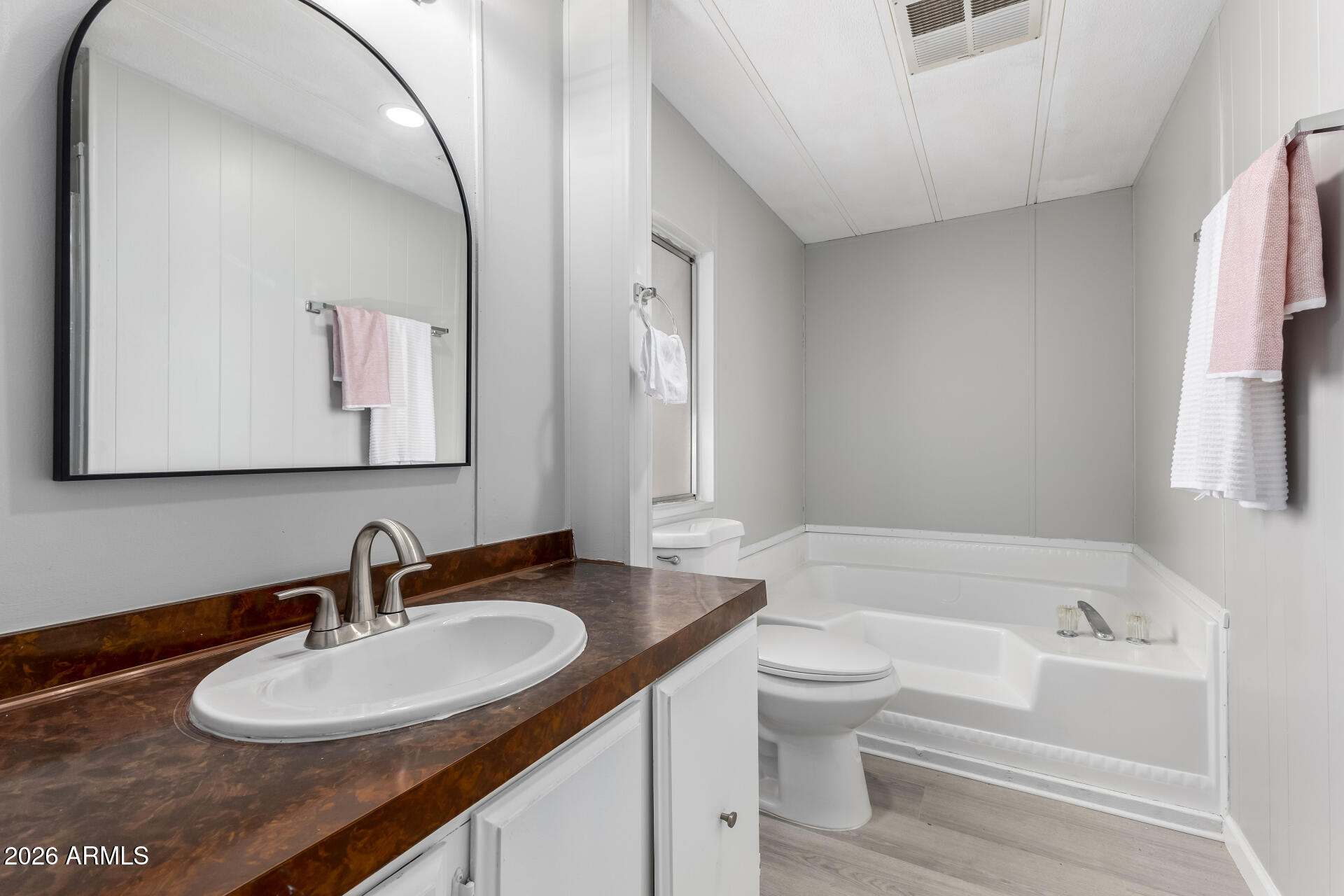 3104 East Broadway Road, Unit 30 Mesa, AZ 85204 - Photo 16 of 28 a bathroom with a sink and a mirror