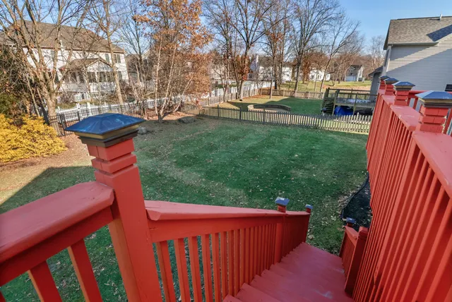 a view of a yard with plants and trees