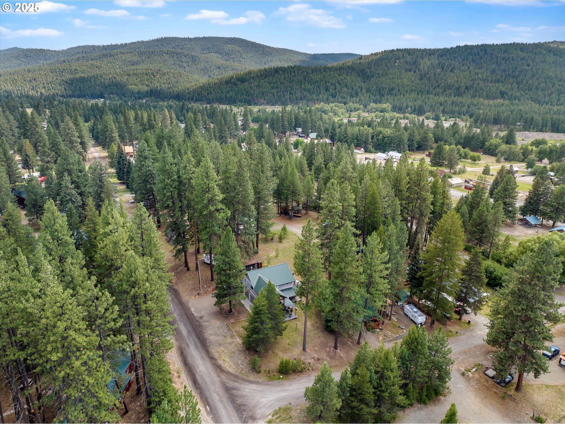 395 Bonanza Street Sumpter, OR 97877 - Photo 13 of 39 an aerial view of green landscape with trees houses and lake view
