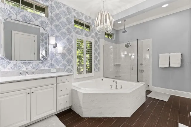 a bathroom with a bathtub and a sink