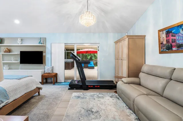 a view of a swimming pool with a patio