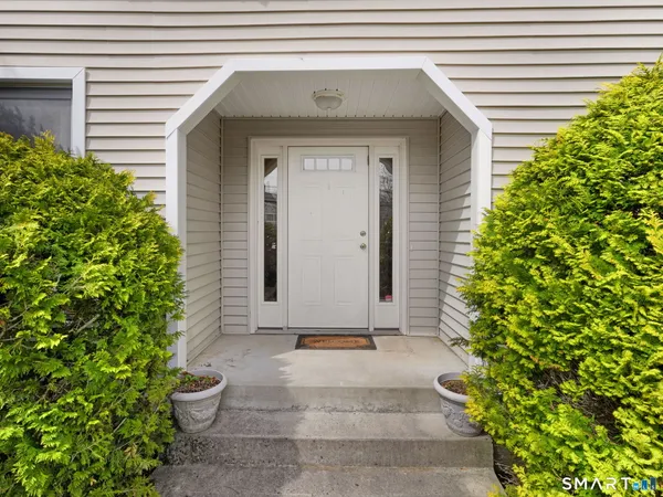 a front view of a house with a yard and plant
