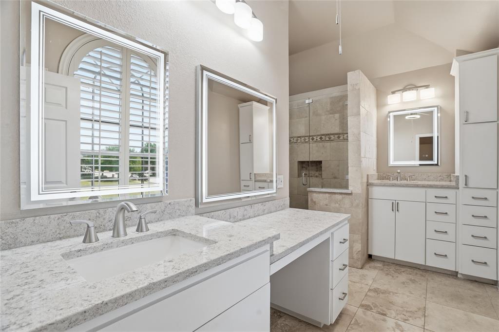 2133 Rustic Ridge Drive Keller, TX 76248 - Photo 29 of 40 Upgraded Primary Bathroom with a shower stall and two vanities