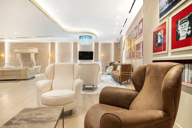 a swimming pool with outdoor seating and yard