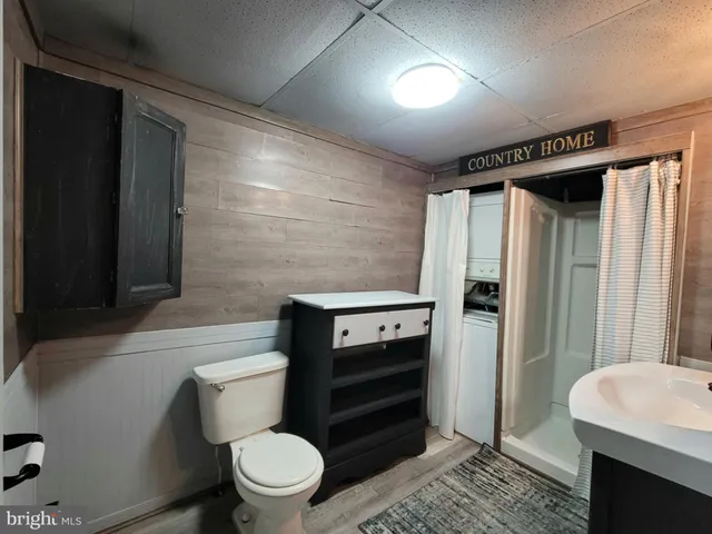 a bathroom with a toilet a sink and mirror