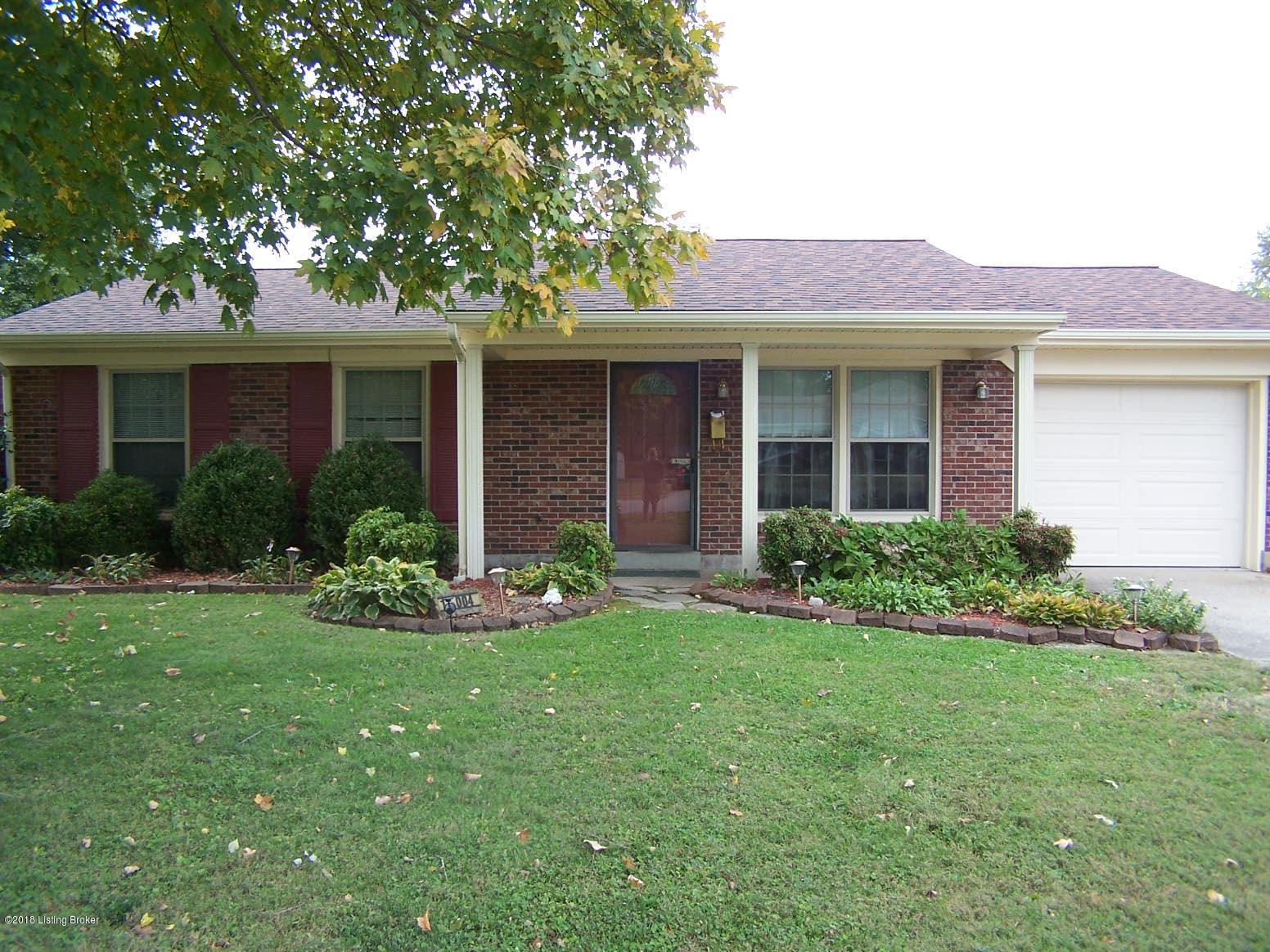 11004 Torrington Road Louisville, KY 40272 - Photo 43 of 43 Front view of this all brick 3 Bedroom home with 1 updated Full Bath, Living Room, added Family Room on the back, Eat-In Area in Kitchen, Laundry Room, 1 Car Attached Garage, Covered Front Porch, Replacement Windows, ALL new Carpeting, New Paint, Fully Fenced Back Yard, Utility Shed and an above ground pool with a tanning deck.