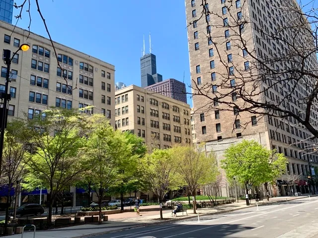 a view of a building and a street