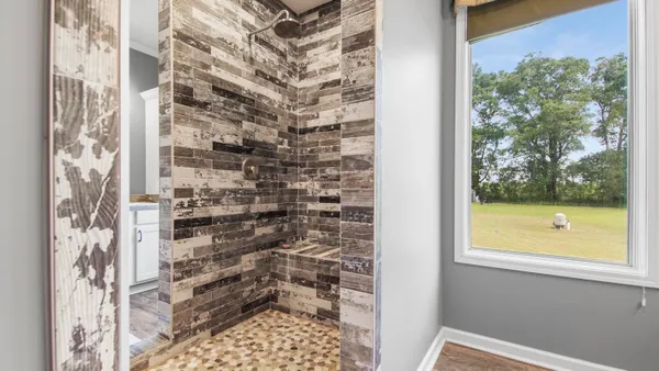 a bathroom with a window