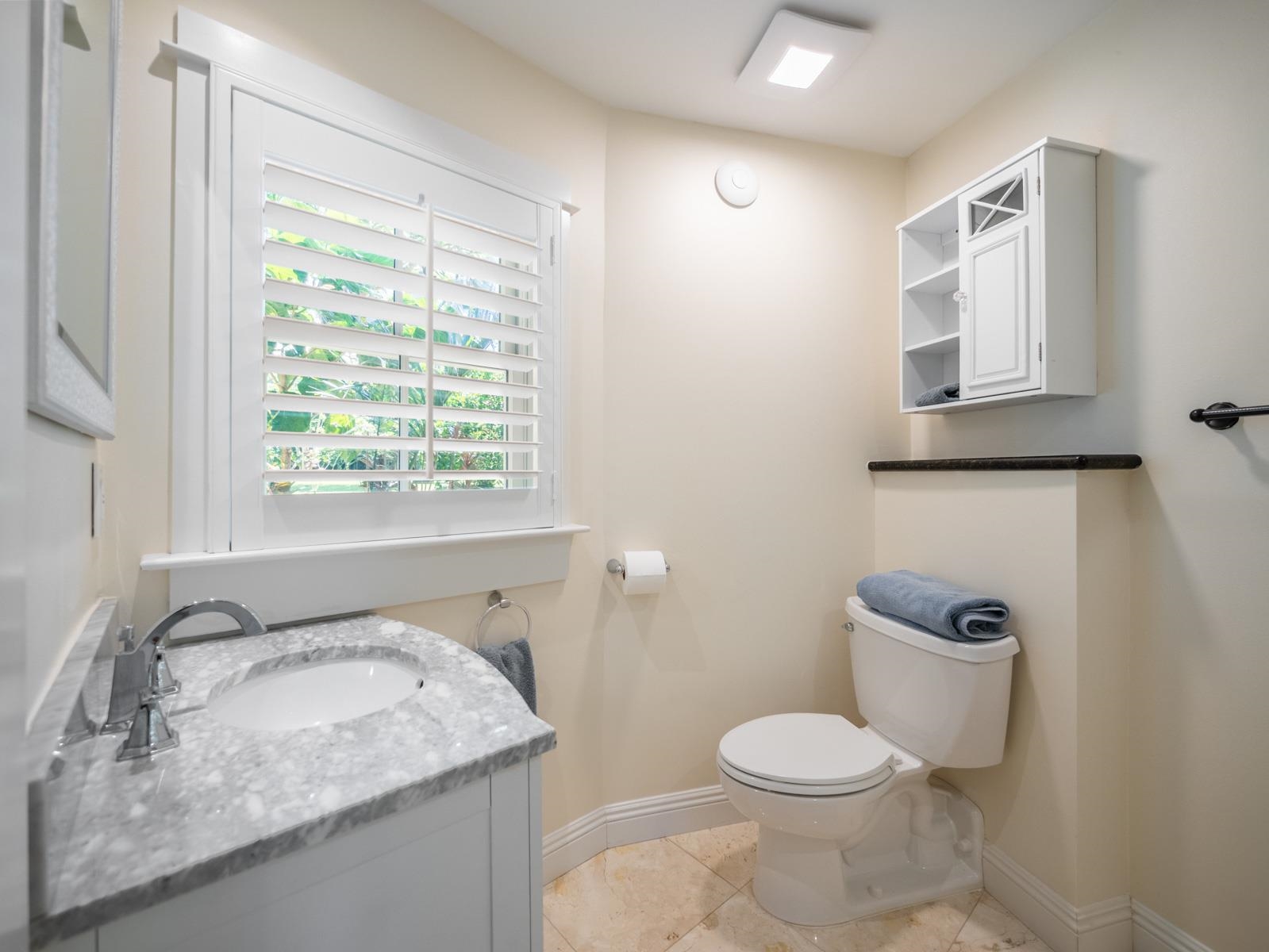 65 North Holokai Road Haiku, HI 96708 - Photo 32 of 50 a bathroom with a granite countertop toilet sink and mirror