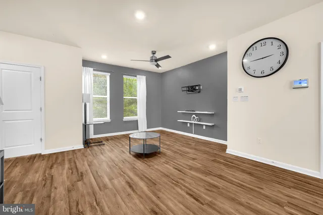 a view of a dining area with wooden floor