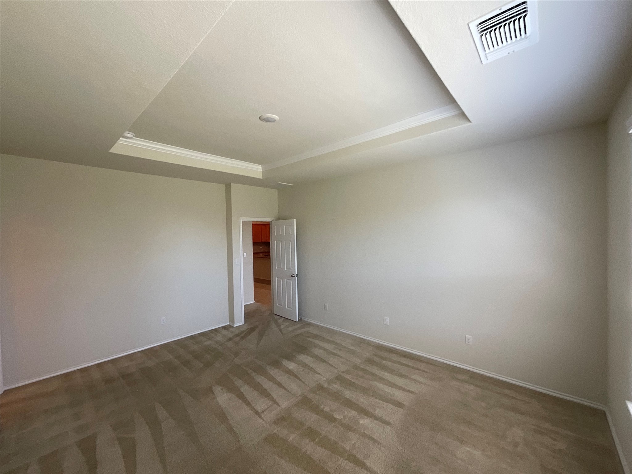 3451 Mayfield Ranch Boulevard, Unit 311 Round Rock, TX 78681 - Photo 10 of 29 Unfurnished room with a raised ceiling, carpet floors, and crown molding