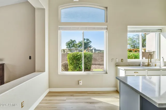 a living room with a large window