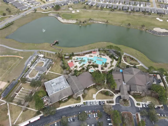 a view of a lake with couches