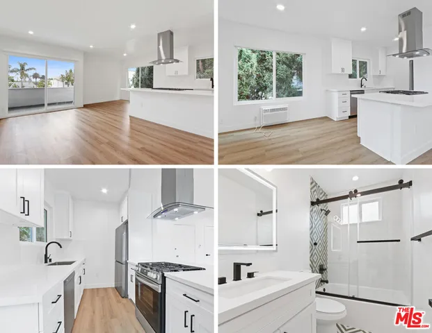 a view of kitchen with sink refrigerator and stove