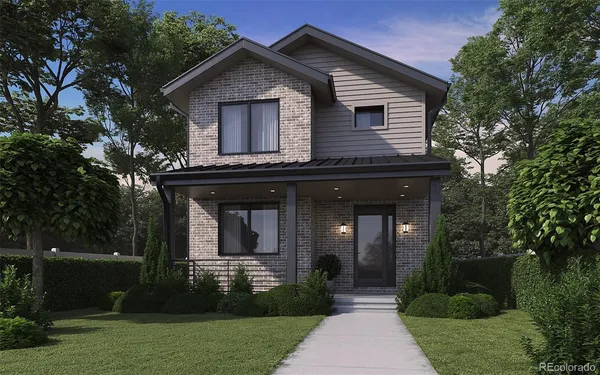 a front view of house with yard and green space