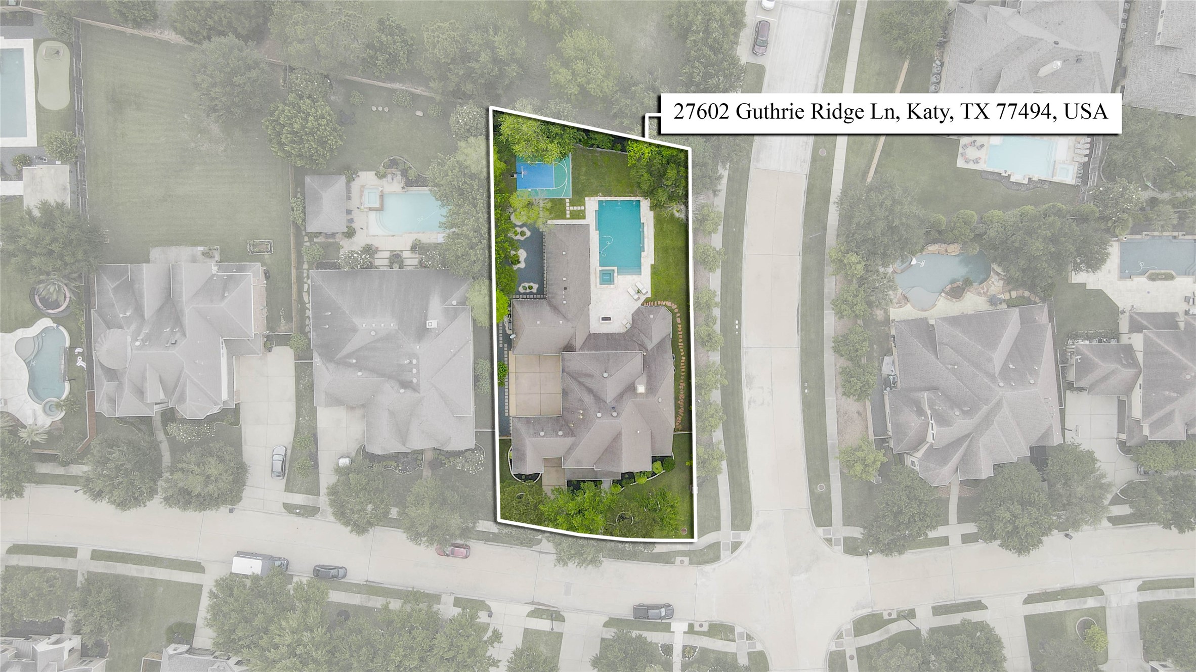27602 Guthrie Ridge Lane Katy, TX 77494 - Photo 5 of 50 Elevated perspective showcasing full lot dimensions, backyard oasis, and prime positioning within the
neighborhood.