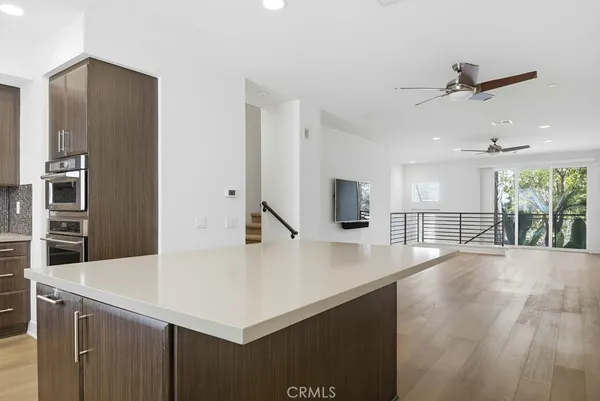 a hallway with cabinets