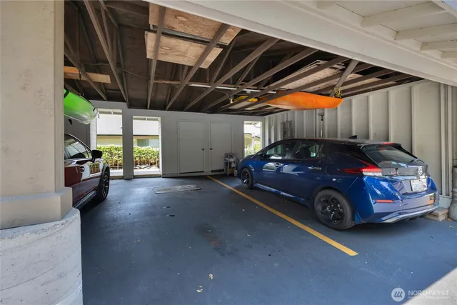a car parked in a garage