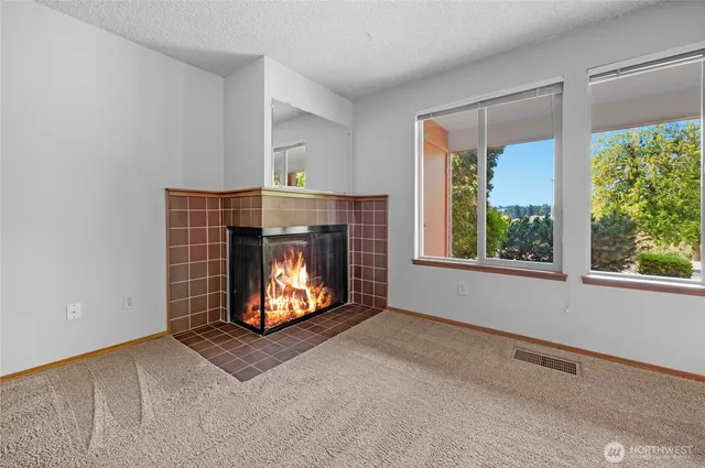 a living room with furniture with a fireplace
