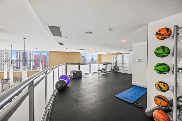 a view of a room with gym equipment