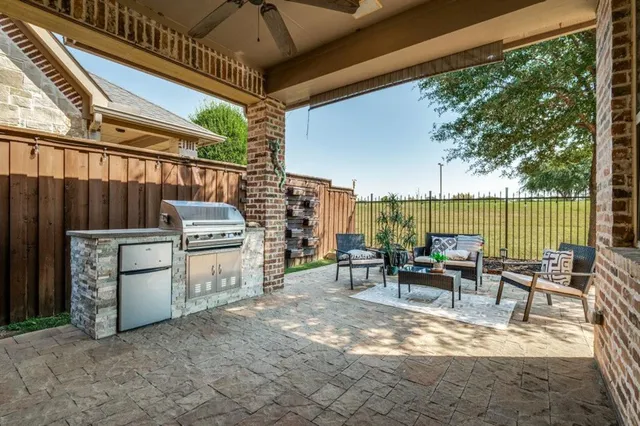 a view of a park with large trees