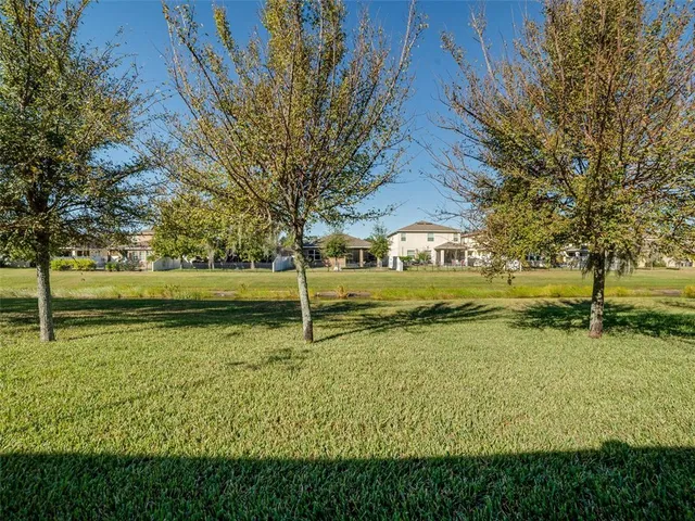 a view of a swimming pool with a yard