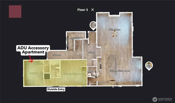 view of wall with a large mirror