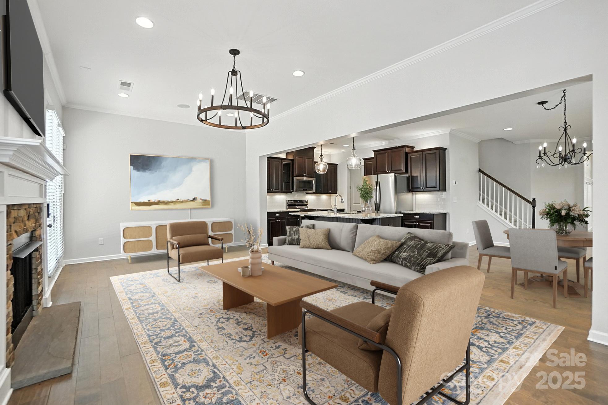 809 Ayrshire Avenue Fort Mill, SC 29708 - Photo 11 of 48 a living room with furniture a flat screen tv and kitchen view