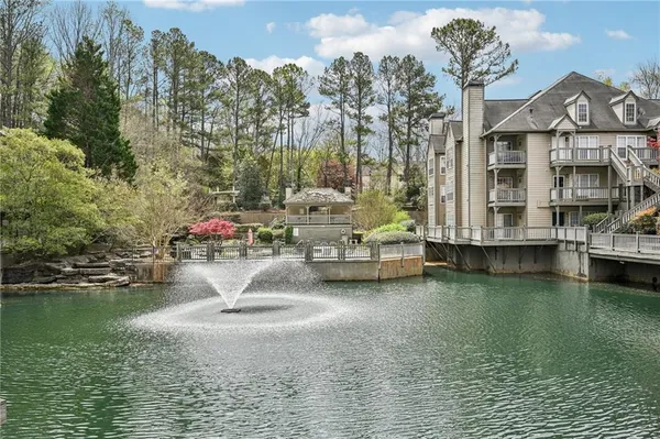 a view of a lake with houses