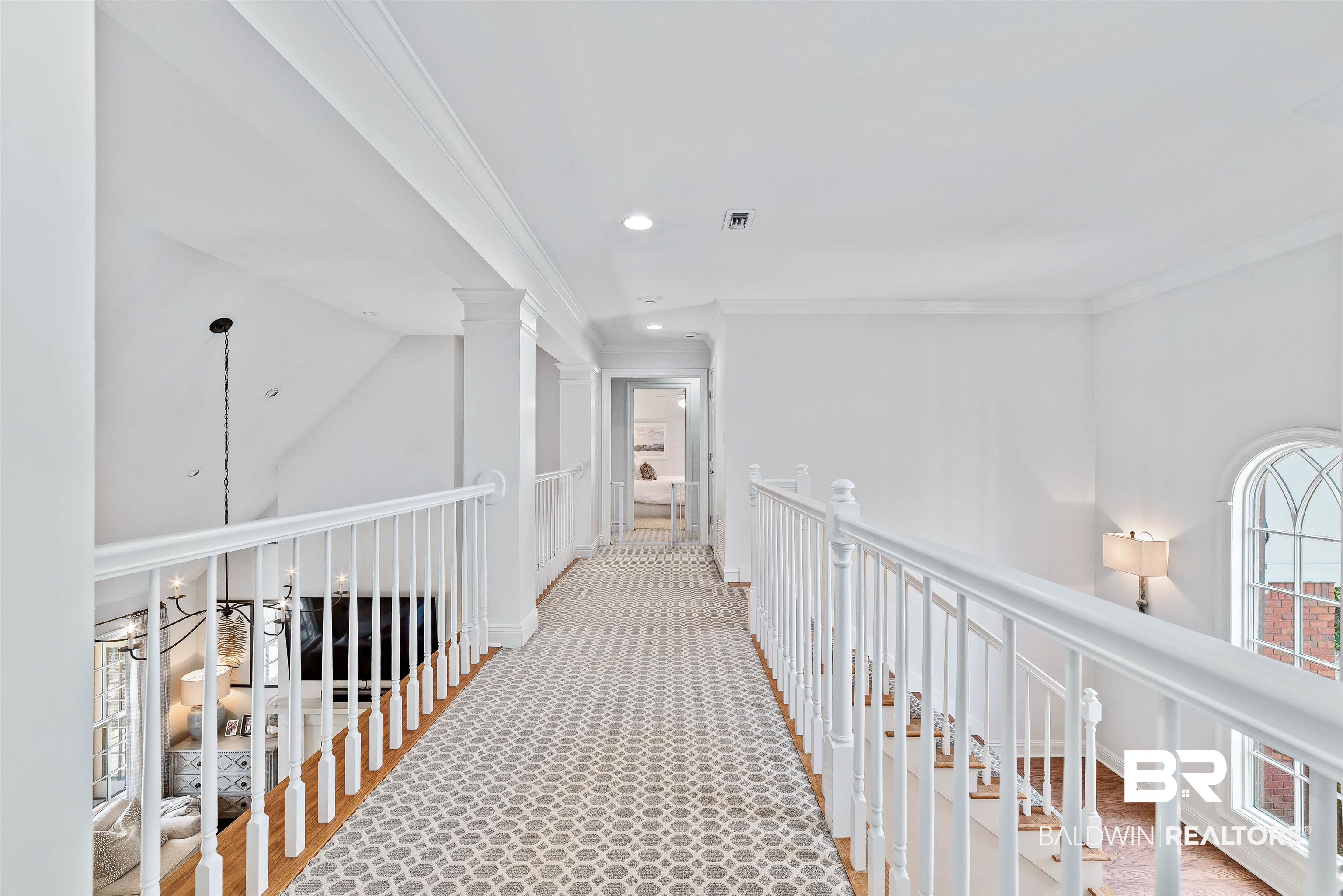 6630 East Quarry Drive Elberta, AL 36530 - Photo 39 of 63 Hall with ornamental molding, light colored carpet, and recessed lighting