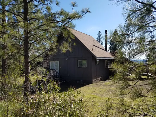 a backyard of a house with large trees