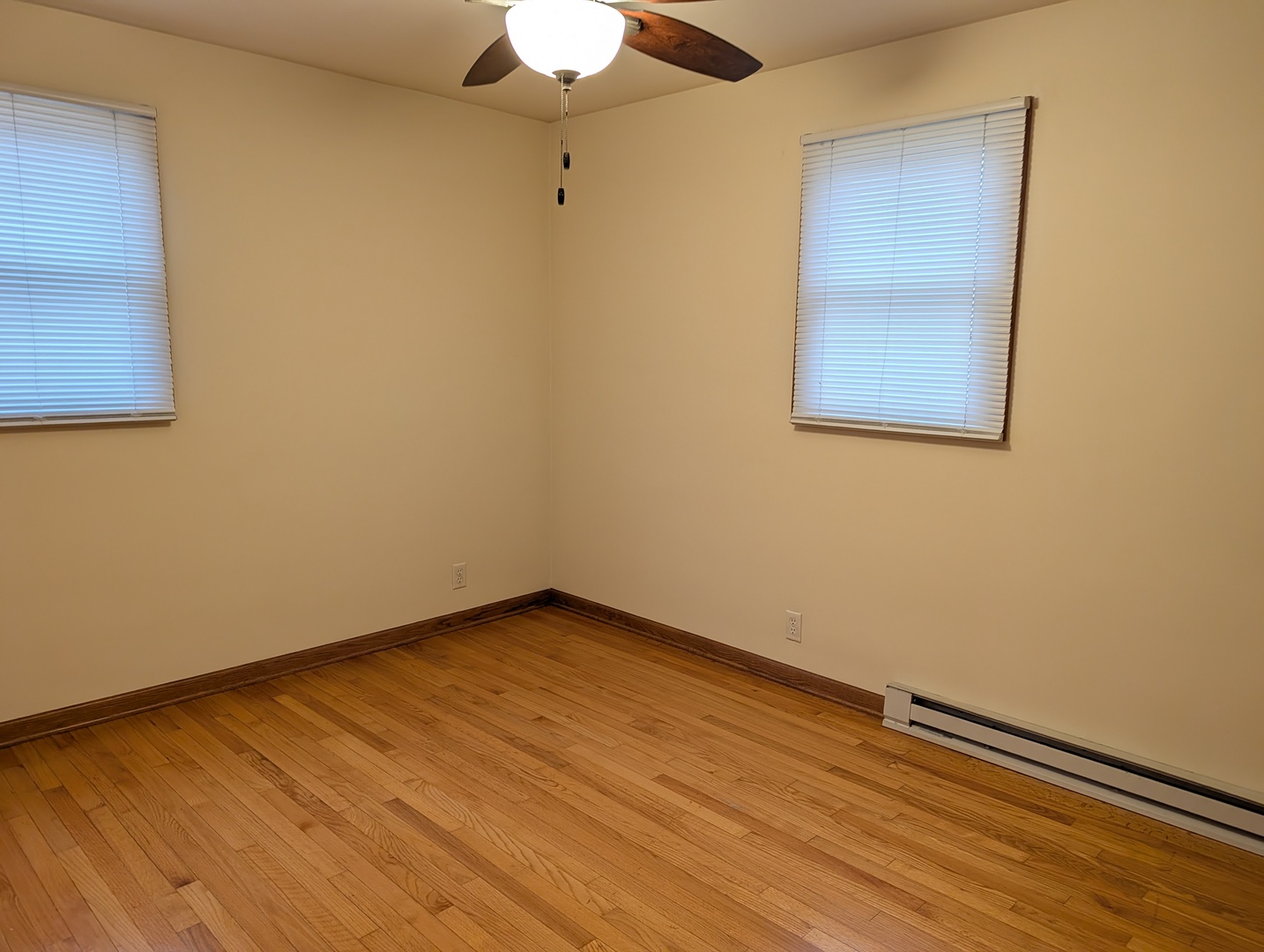 234 South Emmett Street, Unit C Genoa, IL 60135 - Photo 5 of 6 an empty room with a ceiling fan and wooden floor