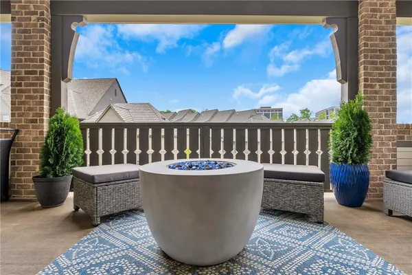 a view of a chair and tables