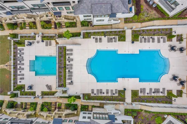 a front view of a building with outdoor space