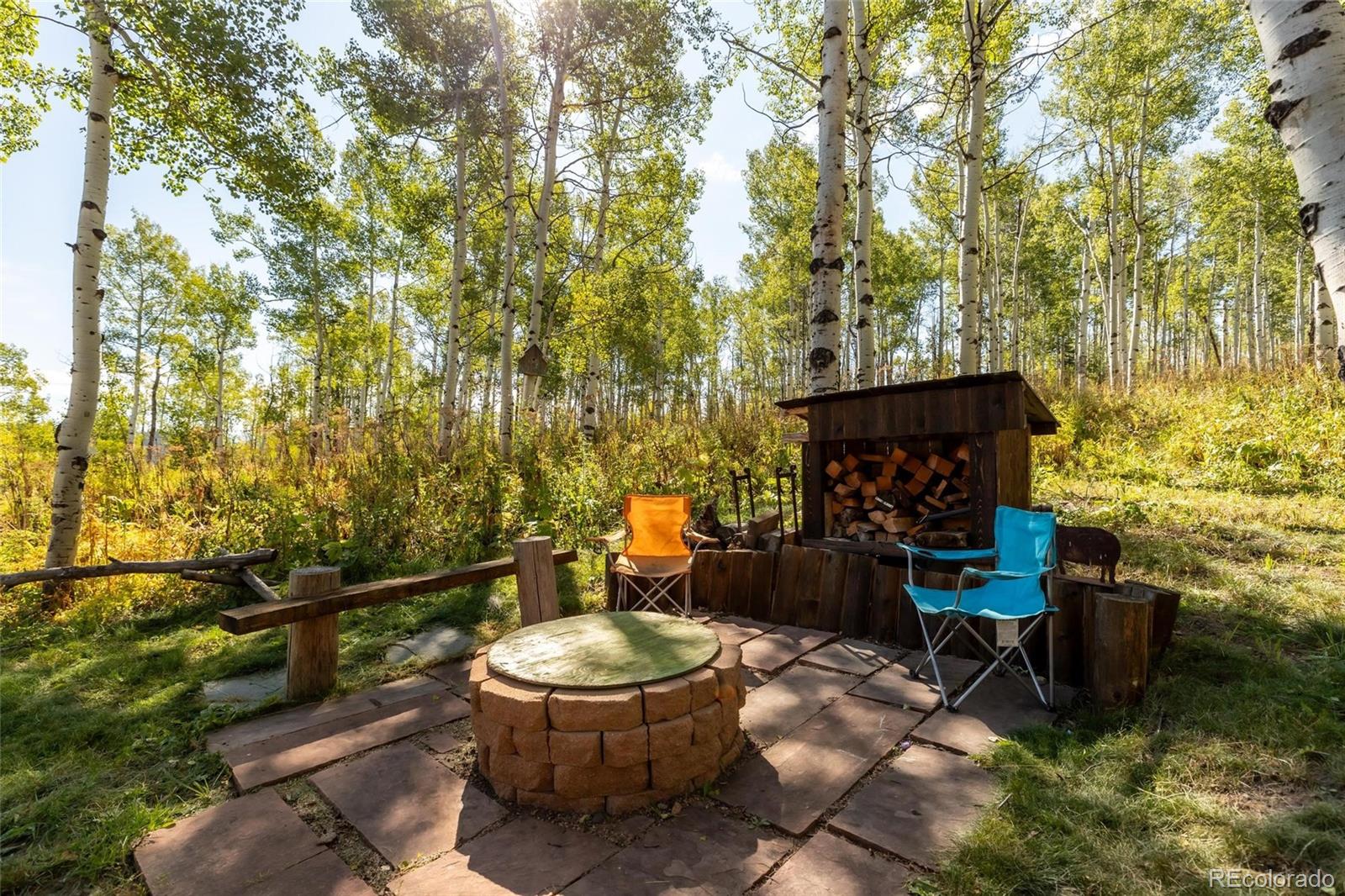 58165 Jupiter Place Clark, CO 80428 - Photo 28 of 34 a view of a patio with table and chairs and potted plants