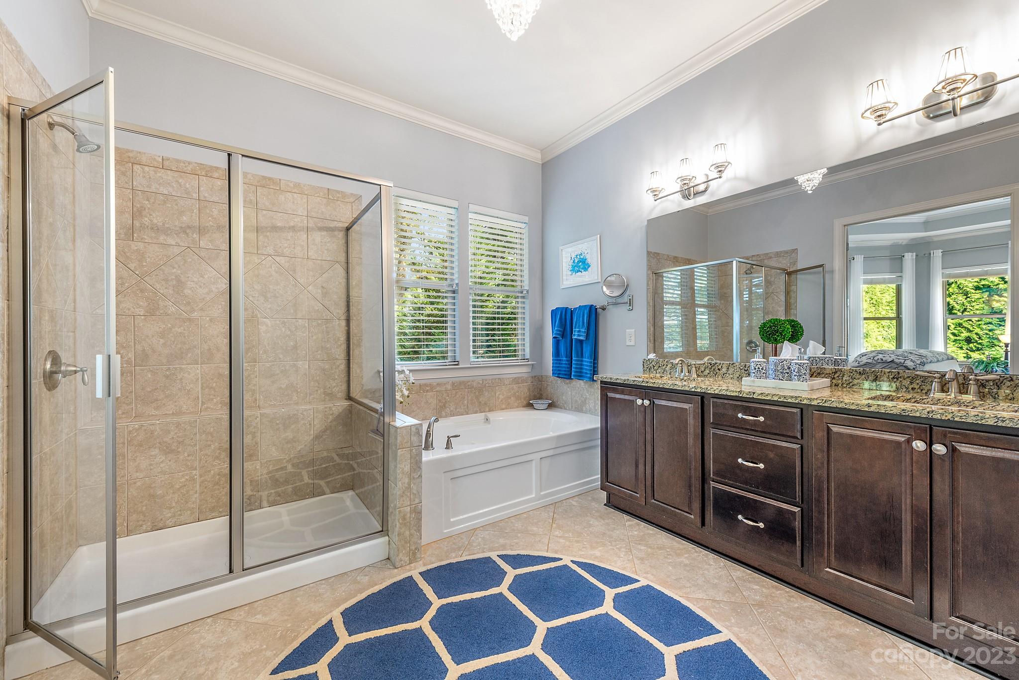 9006 Blue Ridge Drive Indian Land, SC 29707 - Photo 17 of 27 a spacious bathroom with a granite countertop sink mirror and bathtub