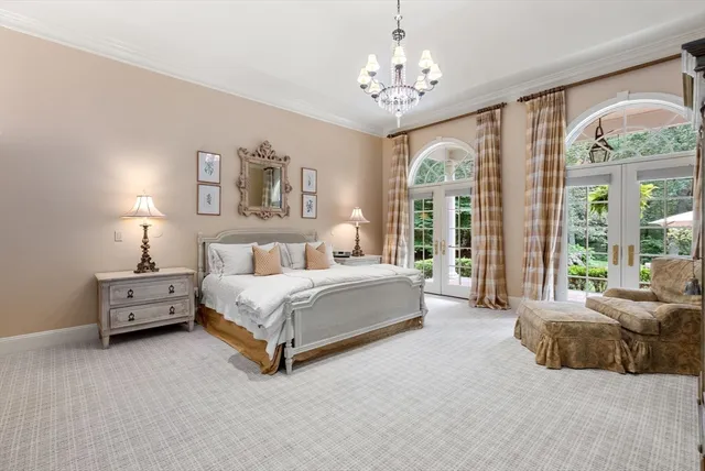 a spacious bedroom with a bed and a large window