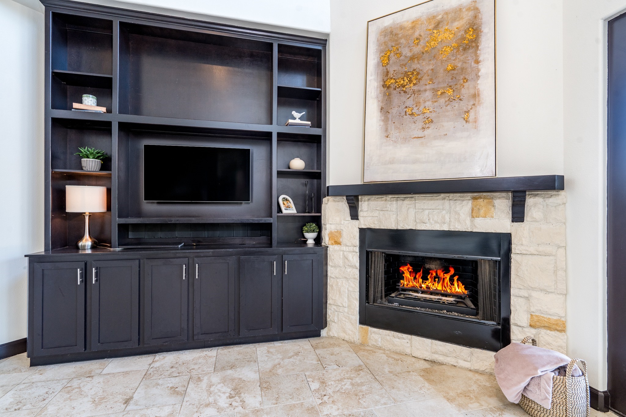 12748 Roy Road Pearland, TX 77581 - Photo 21 of 50 Wood custom built-in storage cabinet gives the perfect space for a flat screen that can be seen from the living, breakfast and kitchen.