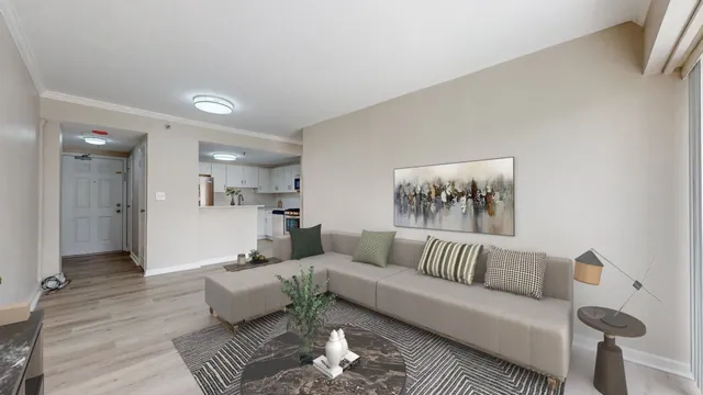 a living room with furniture and a rug