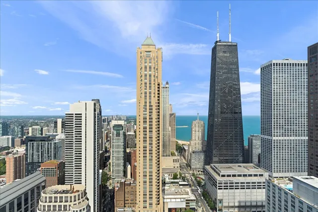 a view of a city with tall buildings