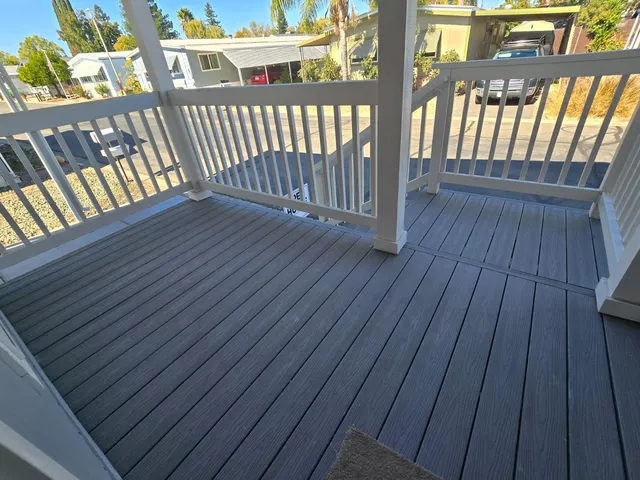 a view of wooden balcony