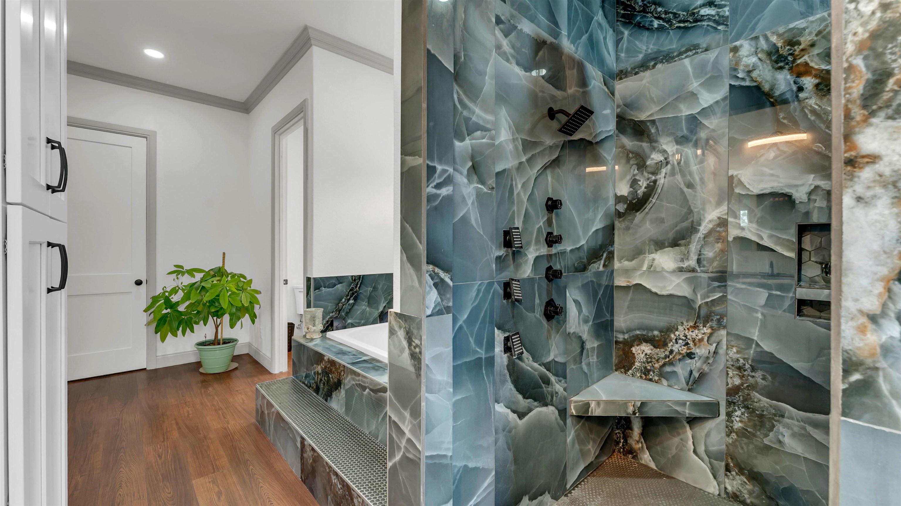 292 Oak Ridge Trail Kingsland, TX 78639 - Photo 18 of 29 a view of an entryway with wooden floor and a potted plant