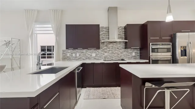 a kitchen with stainless steel appliances a sink and a microwave