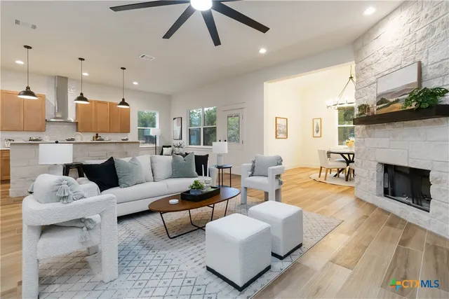 a dining room with wooden floor and a dining table