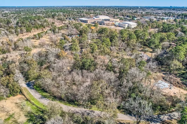 a view of a city with lush green forest
