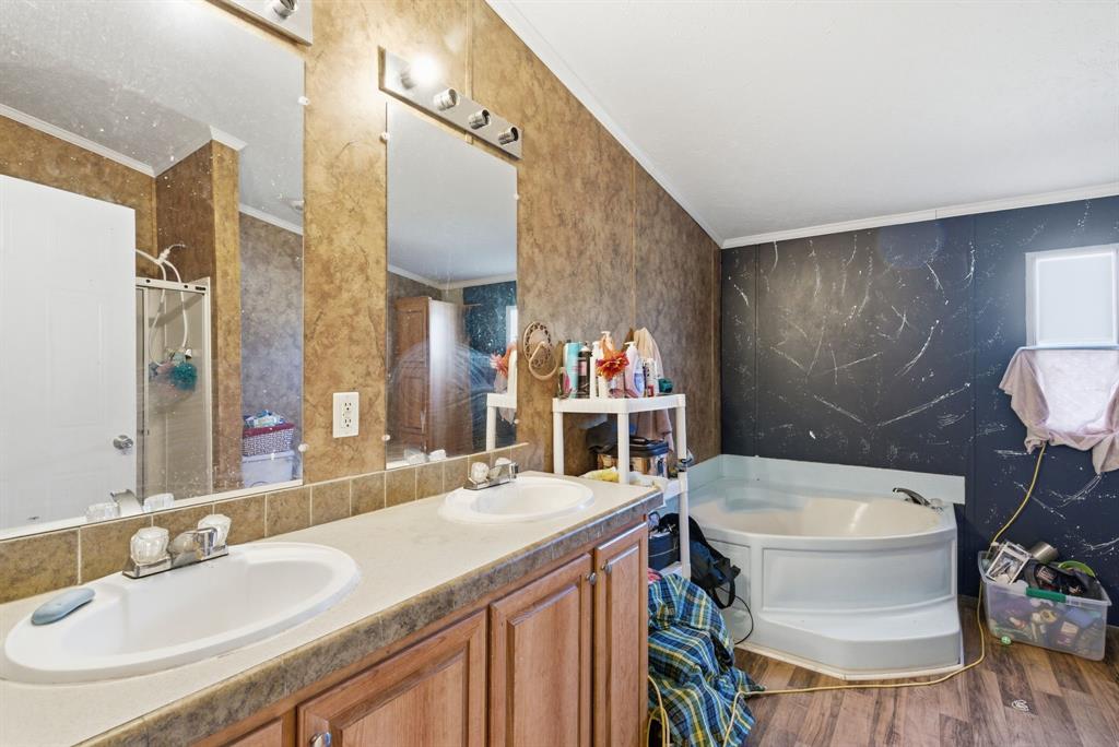 406 Hilltop Meadows Court Springtown, TX 76082 - Photo 30 of 33 a bathroom with a sink and a mirror