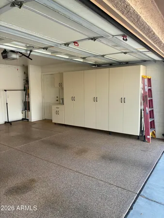 a view of a room with storage